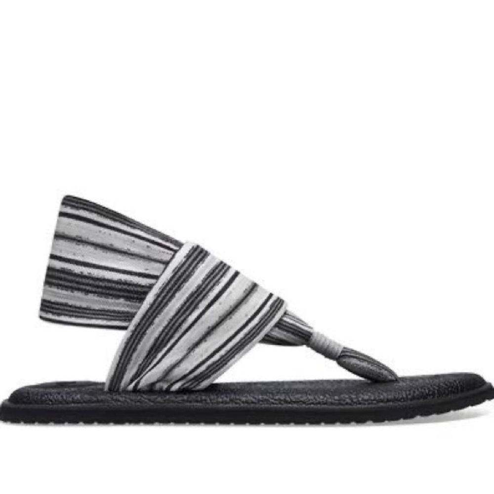 Sanuk Yoga Mat Slingback Sandal Women’s Size 5 Black White Summer Beach soft